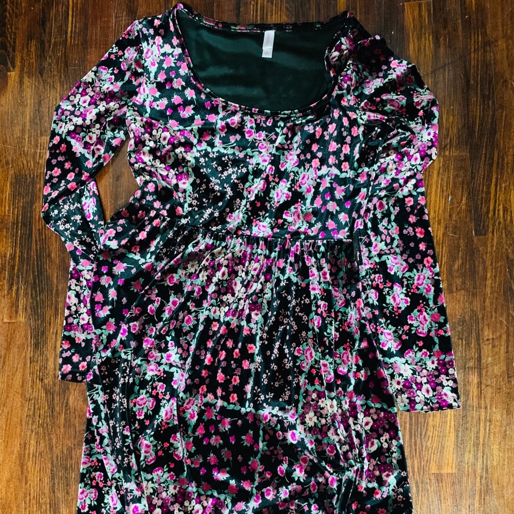 Floral Velvet Baby-Doll Dress